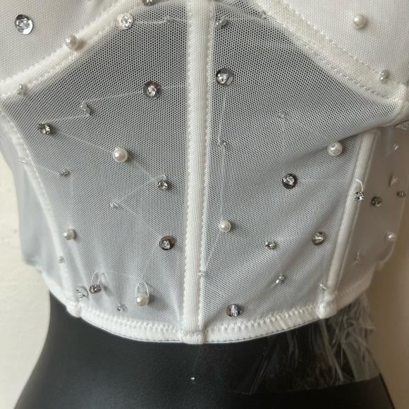 Rhinestone and Pearl Crop Top - Picture 3 of 7